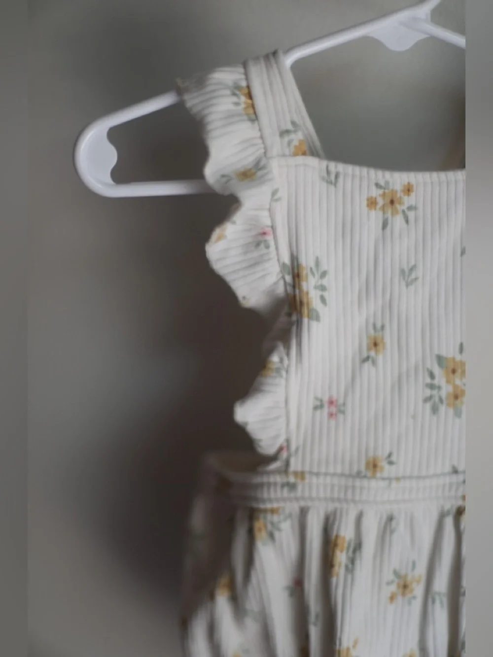 Gerber Baby Floral Romper Dress 24M Cream Yellow Ruffle Cottagecore